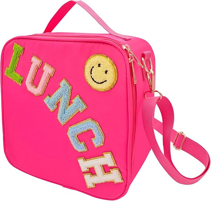 Insulated Lunch Bag With Adjustable Shoulder Strap, Nylon Preppy Lunch Box Large Insulated Lunch ... | Amazon (US)