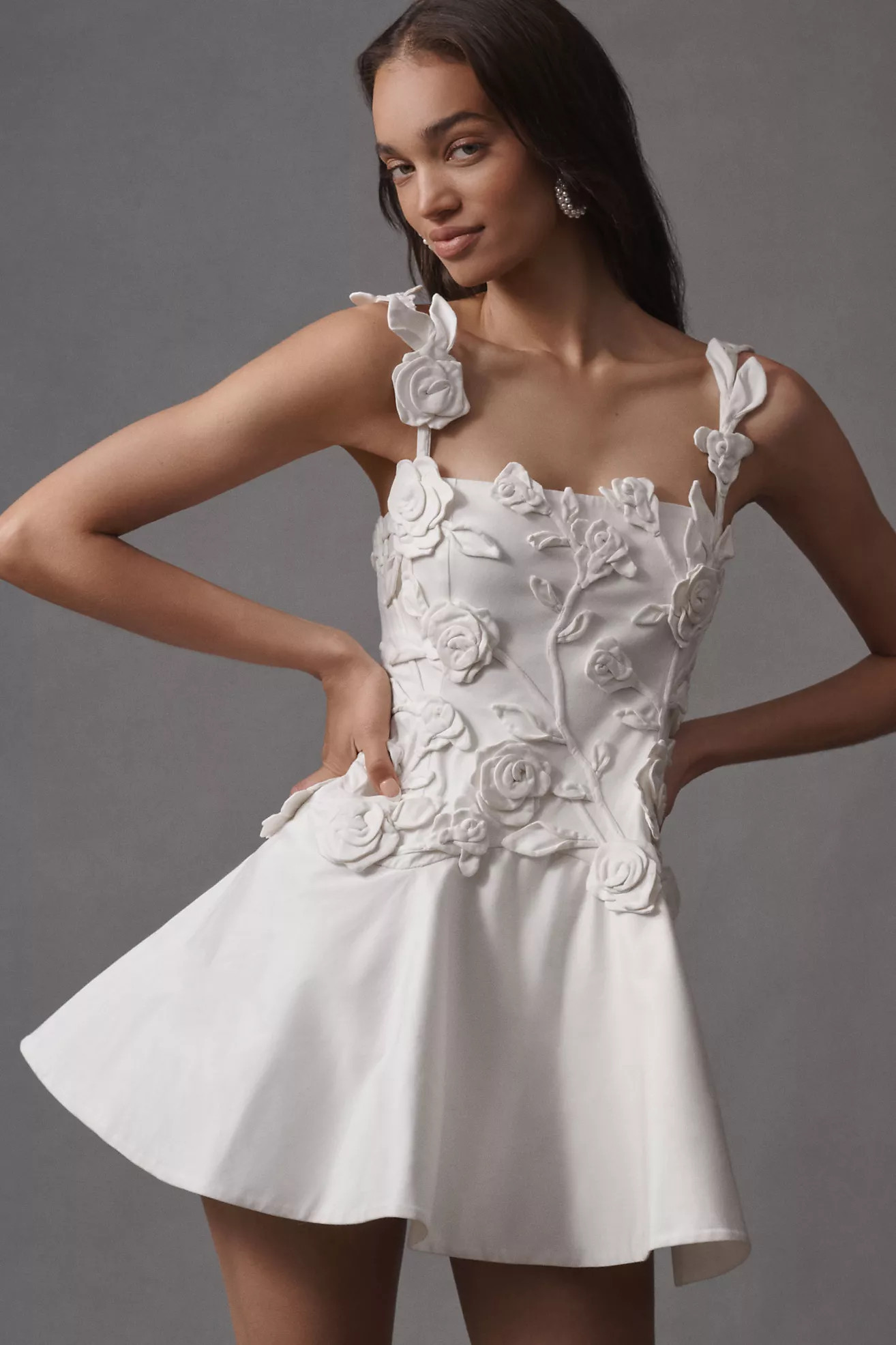 BHLDN Floral Appliqué Fit-and-Flare Mini Dress | Anthropologie (US)