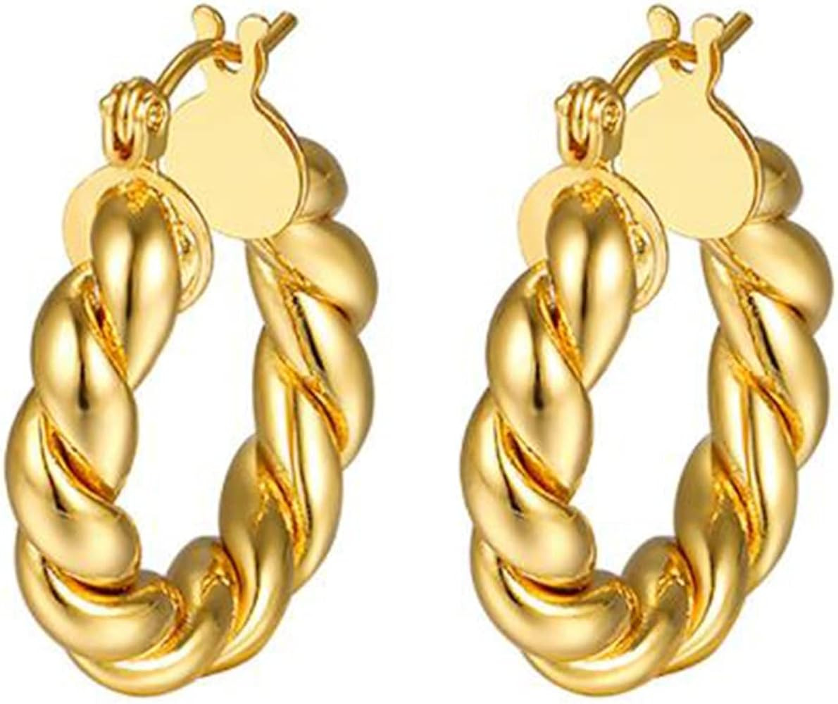 Real Gold Plated Lady's Earrings Gold Twisted Fried Dough Twists C-shaped Earrings | Amazon (US)