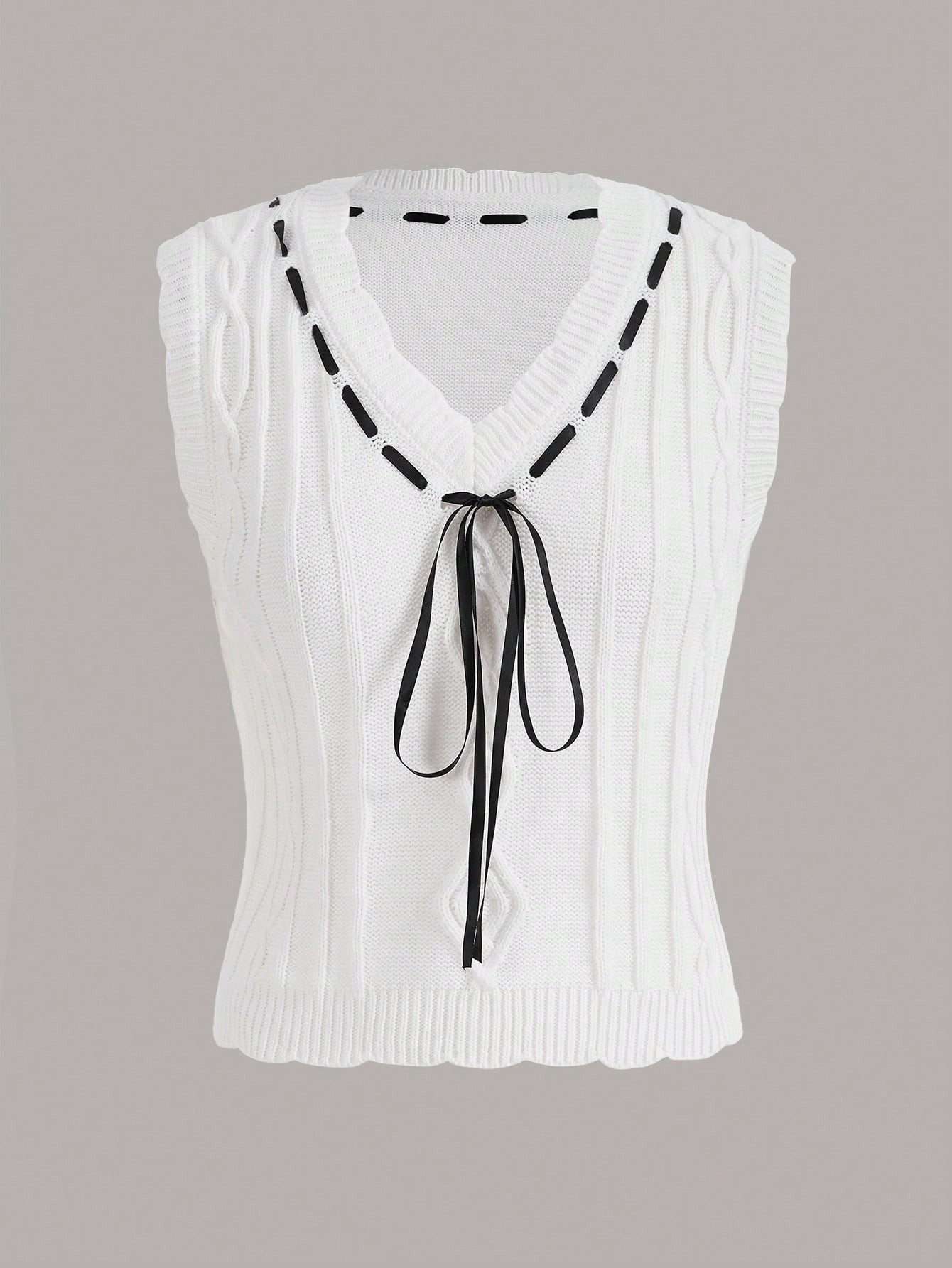 SHEIN Qutie Tie Front Cable Knit Sweater Vest | SHEIN