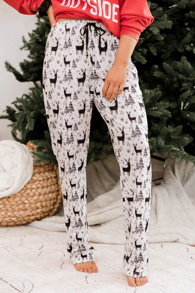 Nighttime Story Ivory Reindeer Pajama Pants FINAL SALE | The Pink Lily Boutique