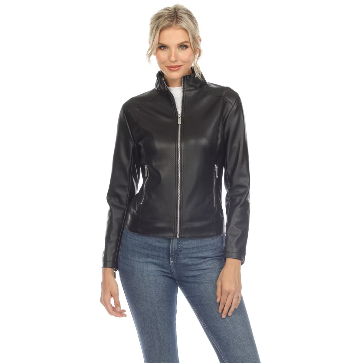 Women's Classic Biker Faux Leather Jacket - White Mark | Target