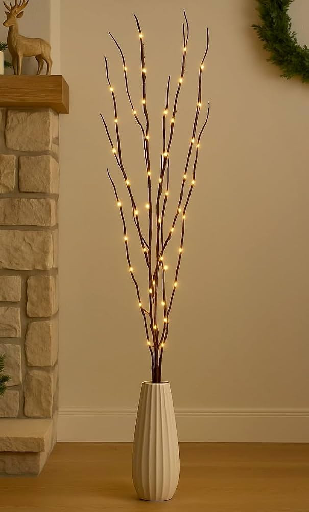 4ft. Christmas Pre-Lit Twig Decoration Indoor Vase Decorative Festive Tree Branch - 80 Warm White... | Amazon (UK)