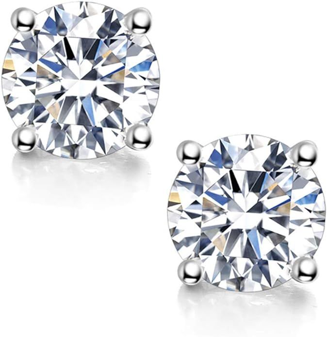 Moissanite Stud Earrings, 0.6ct-2ct DF Color Brilliant Round Cut Lab Created Diamond Earrings 18K... | Amazon (US)