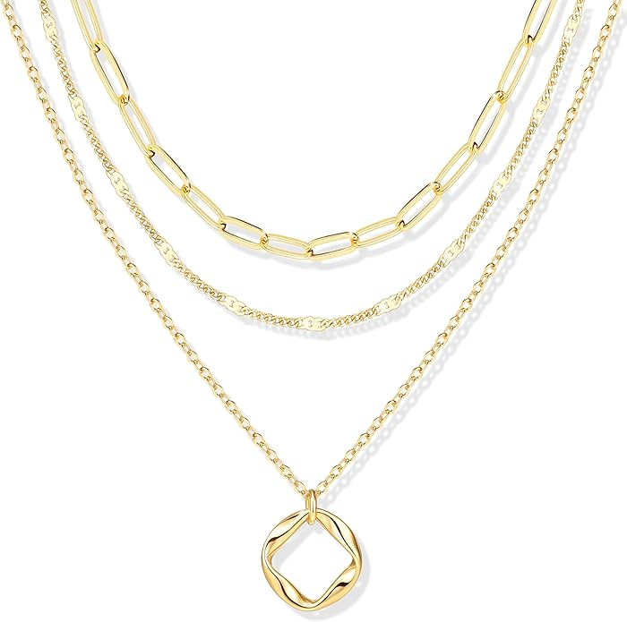 Layered Gold Necklaces for Women, Christmas Gifts Stackable Dainty 14K Gold Silver Plated Trendy ... | Amazon (US)