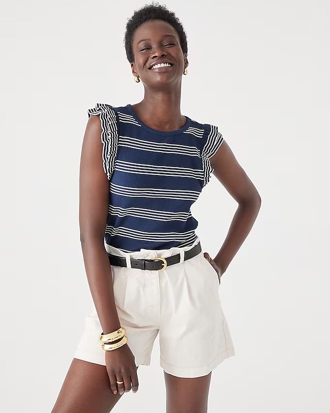 Vintage rib ruffle-sleeve shirt in stripe | J.Crew US