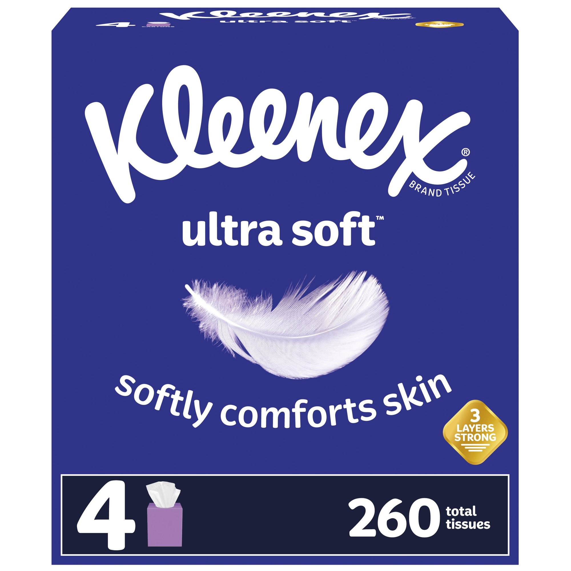 Kleenex Ultra Soft Facial Tissues, 4 Cube Boxes (260 Total Tissues) | Walmart (US)