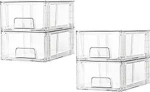 4 Pack Stackable Storage Drawers,Clear Acrylic Drawer Organizers with Handles, Easily Assemble fo... | Amazon (US)