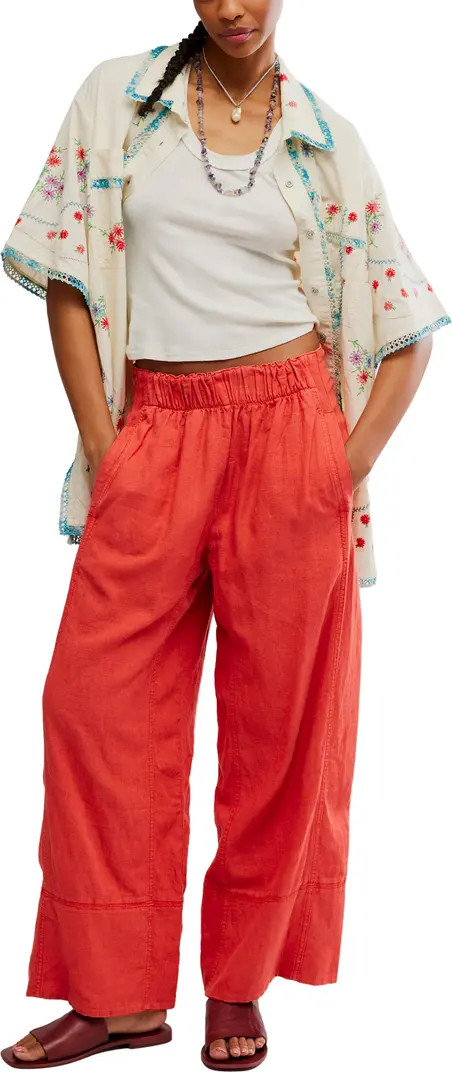 Free People Days End Pull-On Linen Blend Wide Leg Pants in Black at Nordstrom, Size Medium | Nordstrom