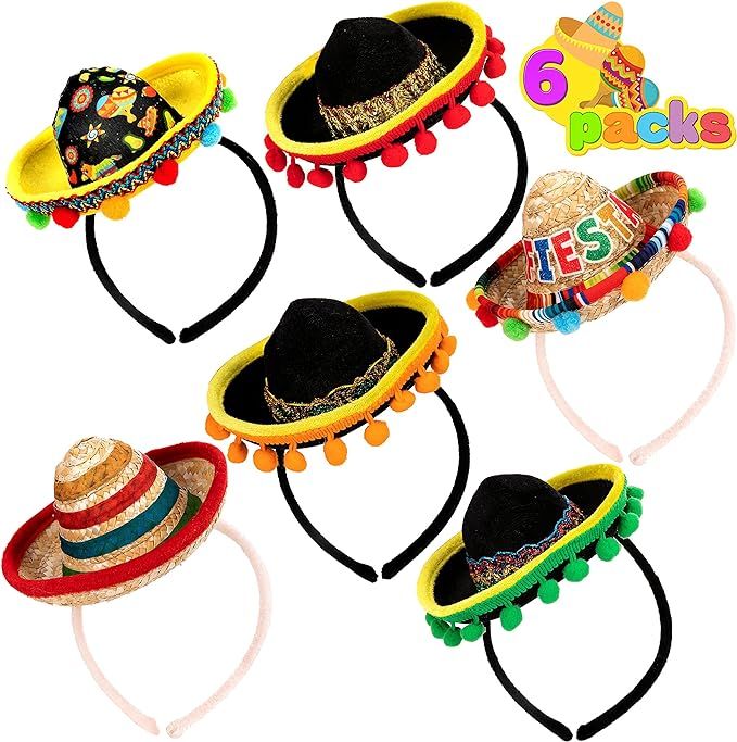 JOYIN 6 PCS Cinco De Mayo Fiesta Fabric and Straw Sombrero Headbands Party Costume for Fun Fiesta... | Amazon (US)