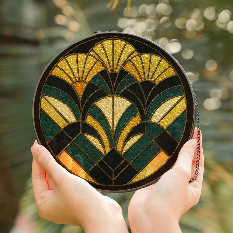 Stained Glass Art Deco Suncatcher | Geometric Decorative Window Hanging | Vintage Style Glass Sun... | Etsy (US)