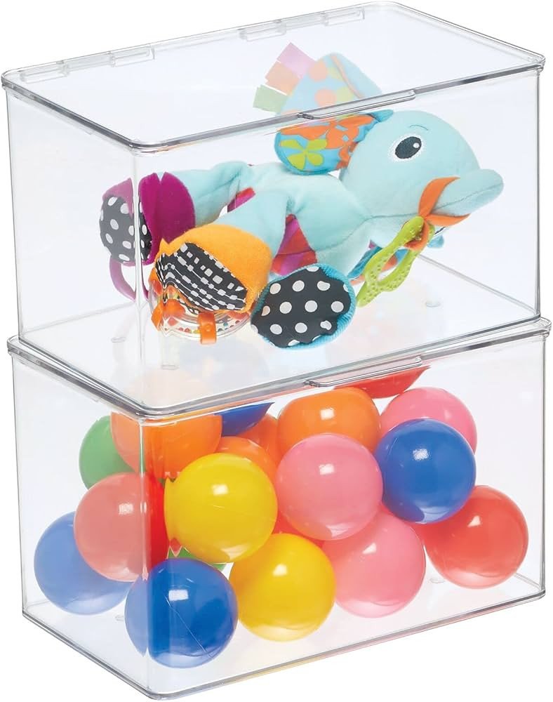 mDesign Set of 2 Storage Boxes with Lids – Stackable Plastic Storage Boxes for Nursery – Prac... | Amazon (US)