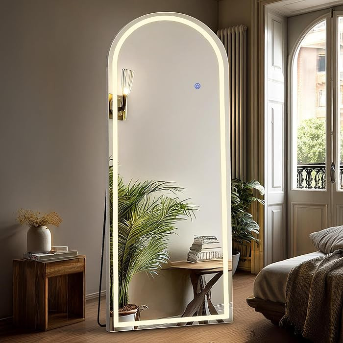 DUMOS Arched Full Length Mirror with Light - 20"\u00d763" LED Floor Standing Mirror with 3 Color ... | Amazon (US)