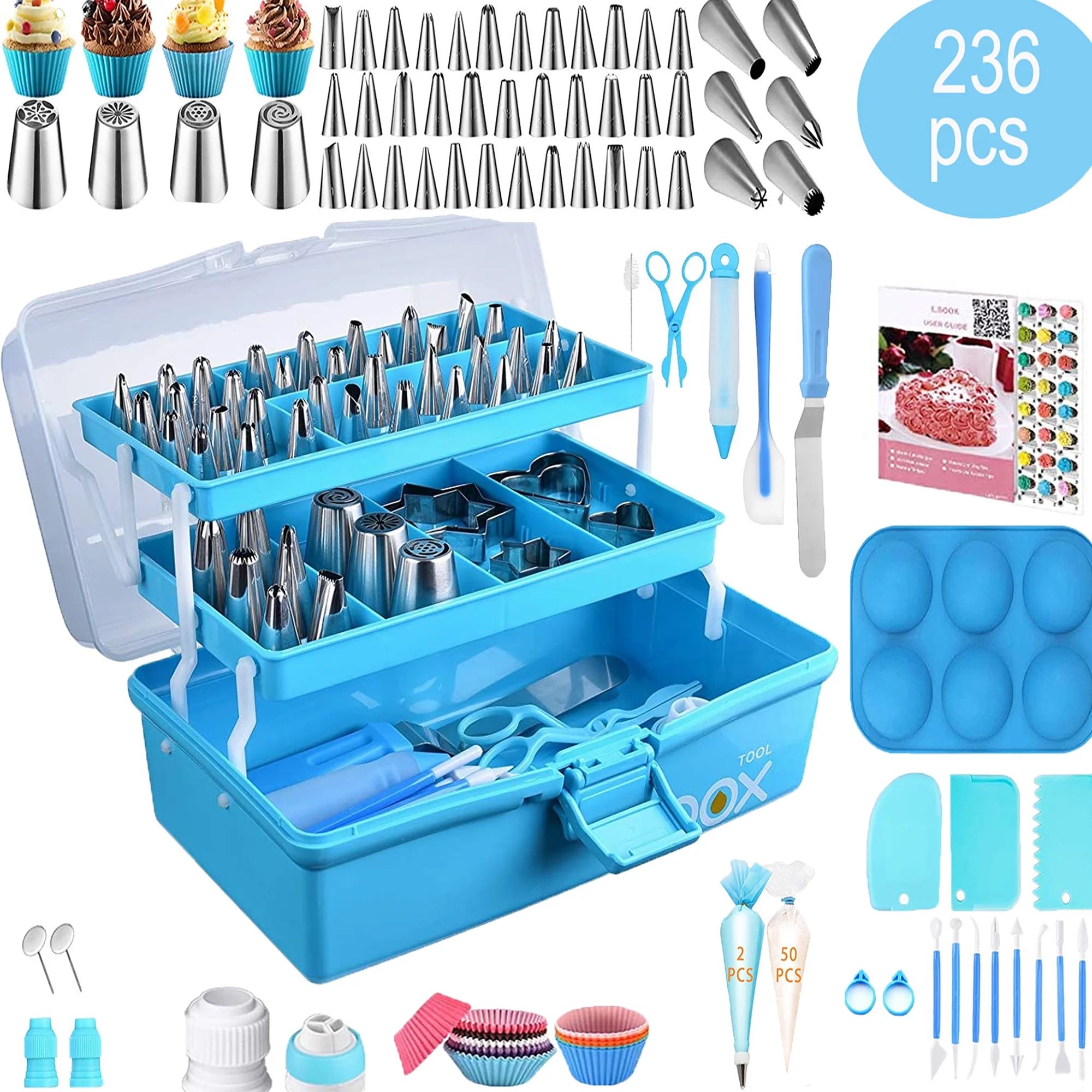 236 Pcs Cake Decorating Kit: Piping Bags & Tips Set with 42 Icing Tips/4 Russian Tips/Frosting Ba... | Walmart (US)