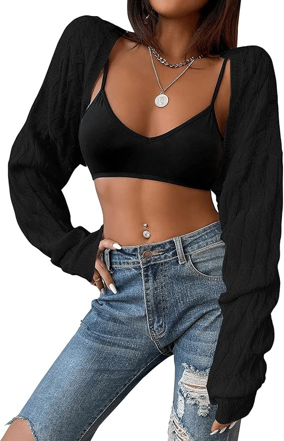 SweatyRocks Women's Long Sleeve Open Front Knit Crop Cardigan Sweater | Amazon (US)