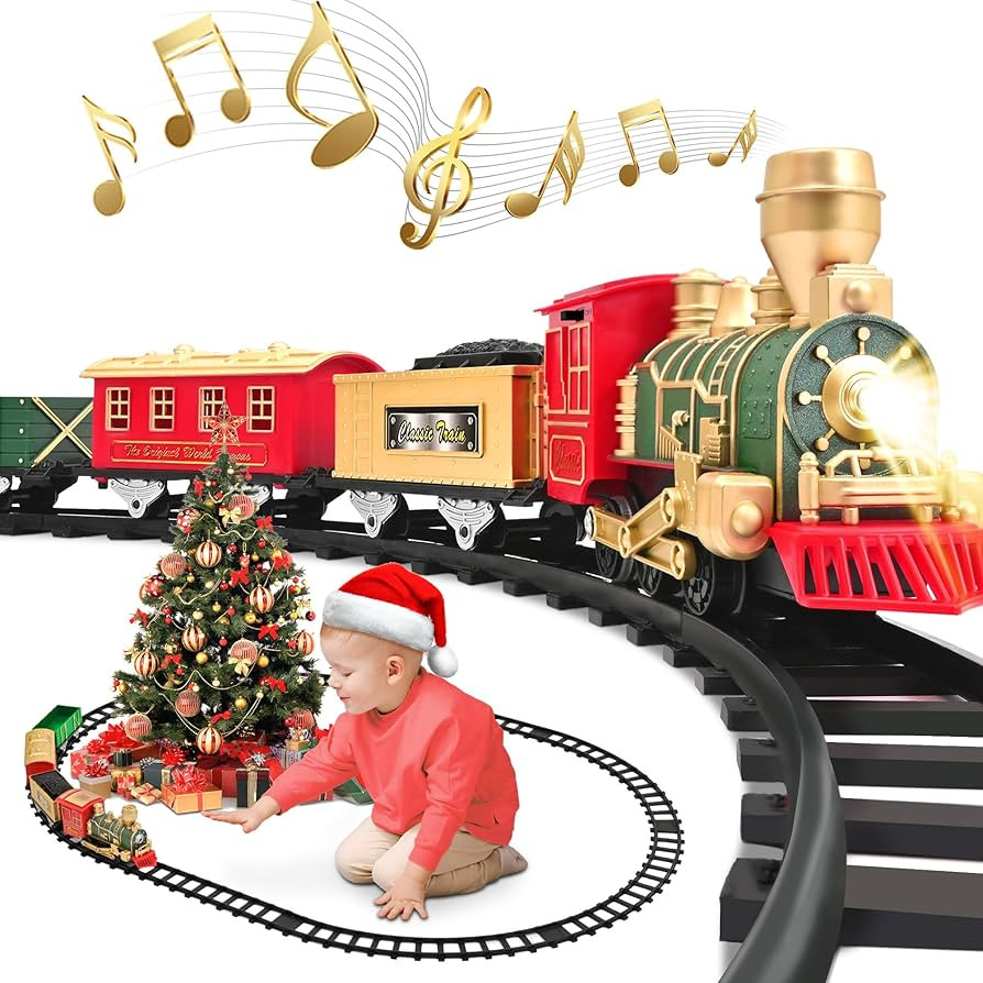 Train Set - Christmas Train Toys, Battery-Powered Locomotive Engine with Sound and Lights, Cargo ... | Amazon (US)