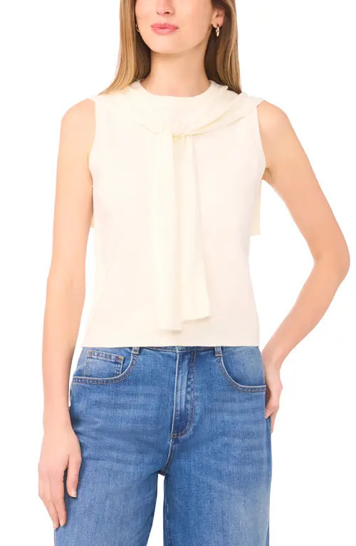 Vince Camuto Tie Neck Sleeveless Sweater in New Ivory at Nordstrom, Size X-Large | Nordstrom