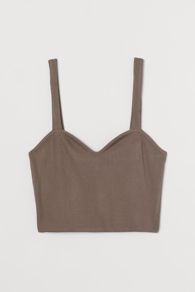 Fitted crop top in a knit LivaEco™ viscose blend. Wide shoulder straps and a sweetheart necklin... | H&M (US + CA)