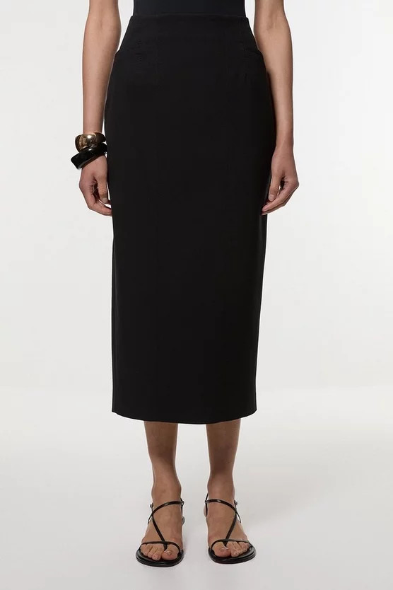 Compact Stretch Pocket Detail Tailored Midi Pencil Skirt | Karen Millen UK + IE + DE + NL