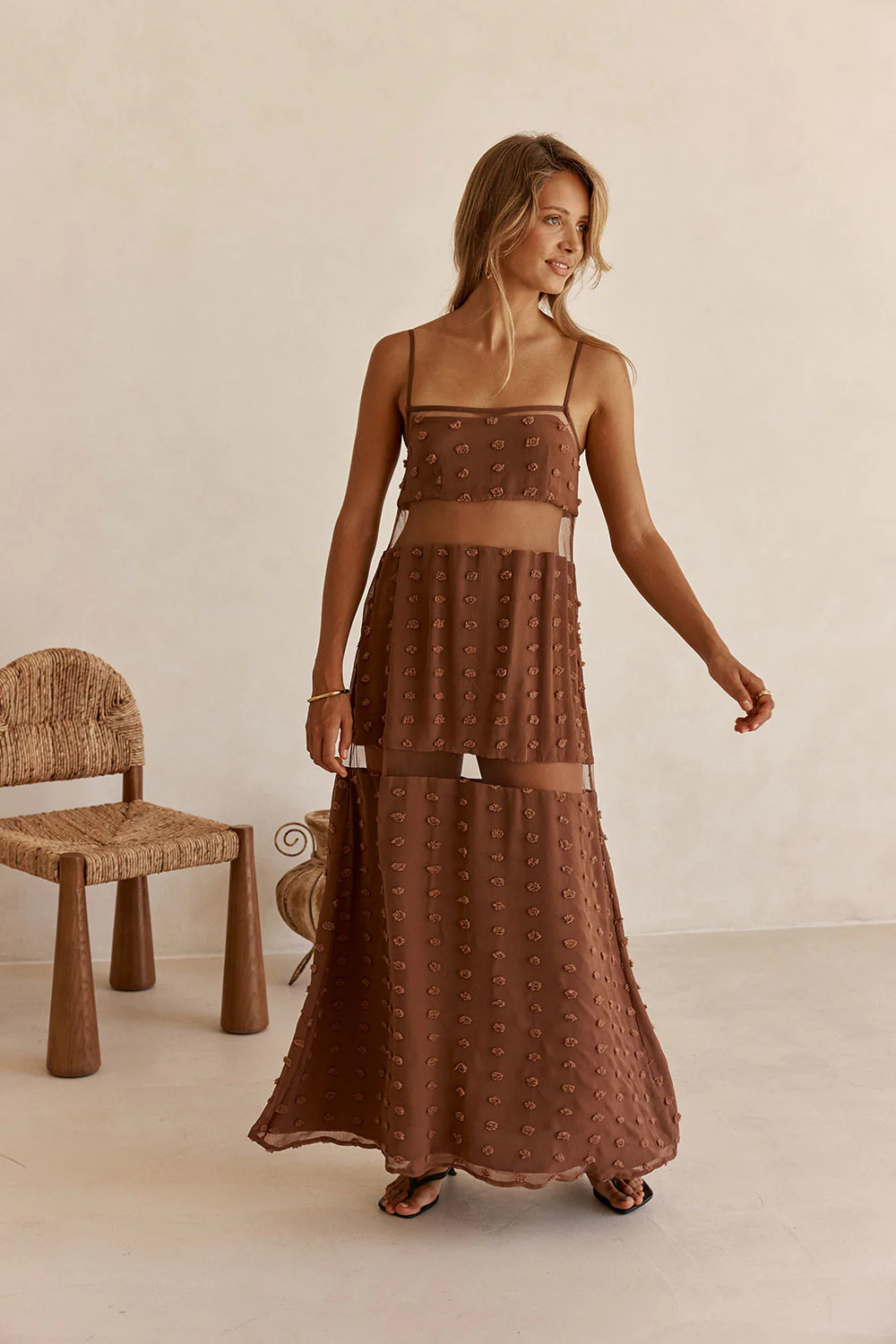 Brown Strappy Panel Maxi Tassia Dress | Sabo Skirt US