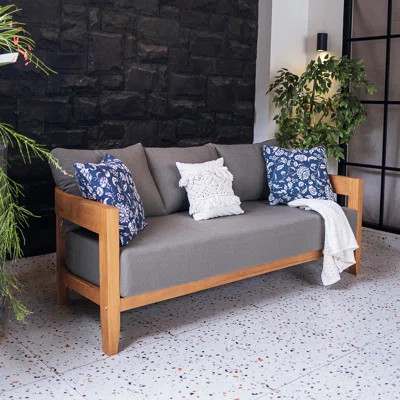 Keaton Teak Outdoor Patio Sofa With Cushions | Wayfair North America