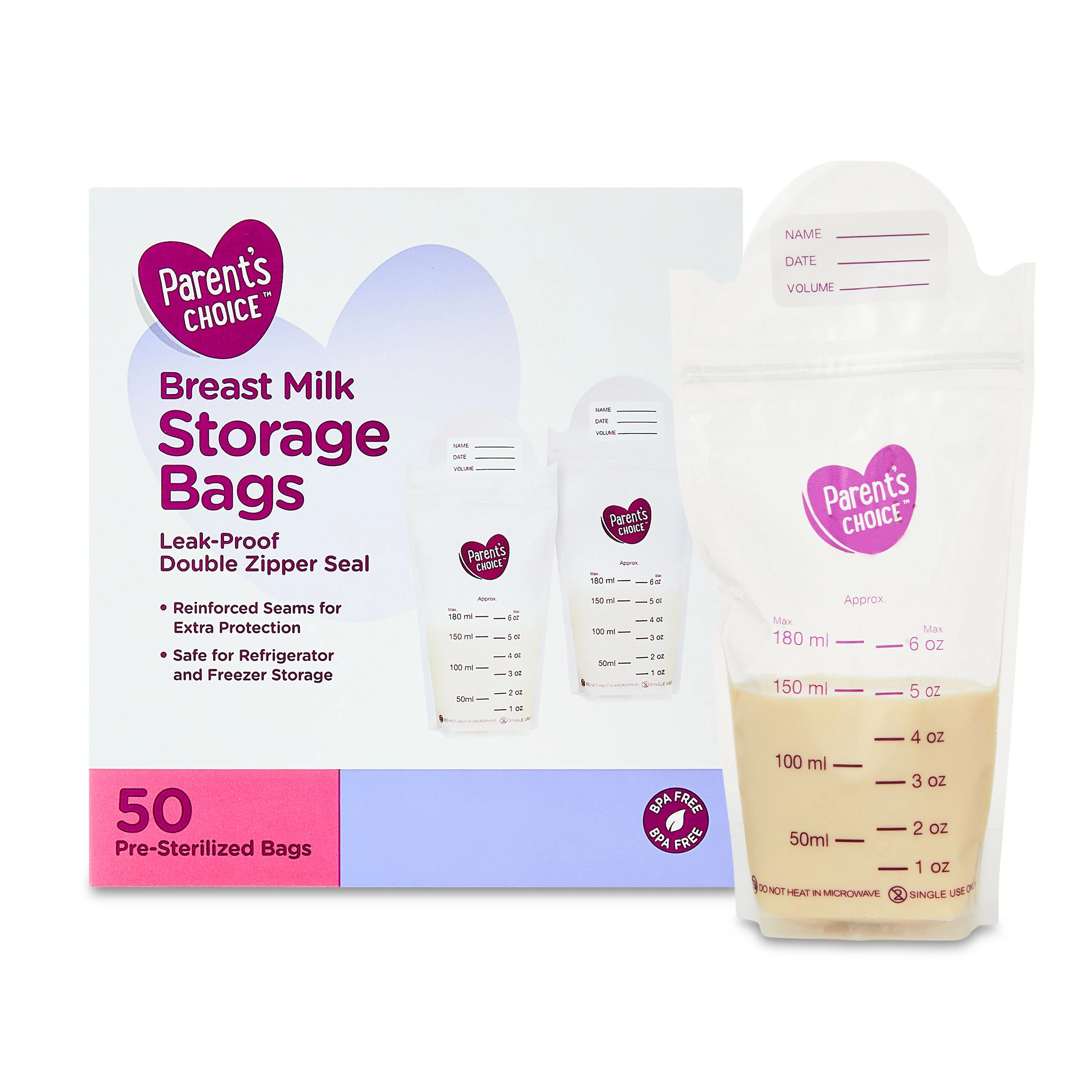 Parent’s Choice Breast Milk Storage Bags, 6 oz, 50 Count | Walmart (US)