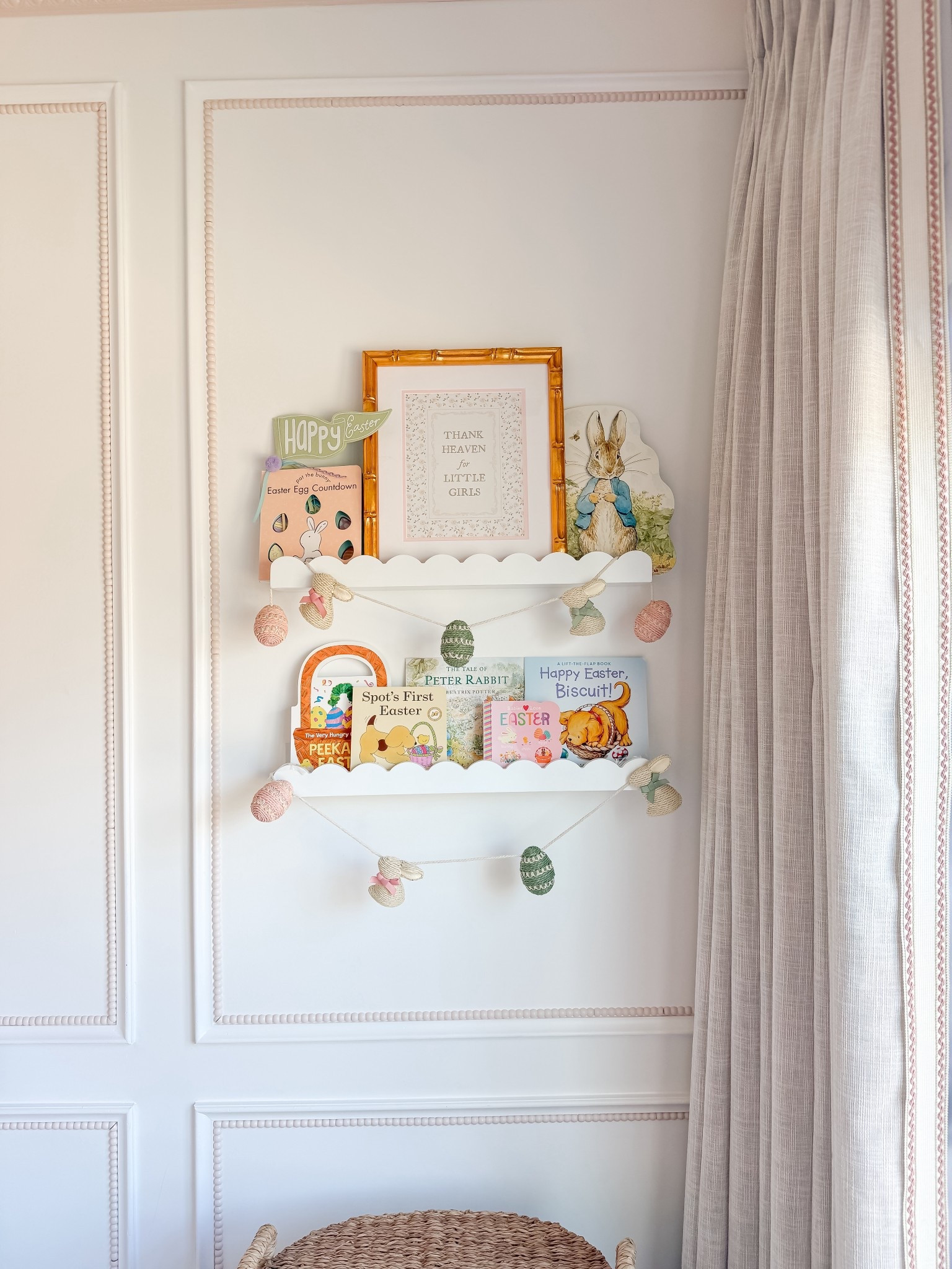 Easter bookshelf decor!
Target easter decor
Easter garland (cut in half!!)
Pink and green nursery
Scallop bookshelf
Nursery art
Easter basket ideas


#LTKBaby #LTKKids #LTKHome