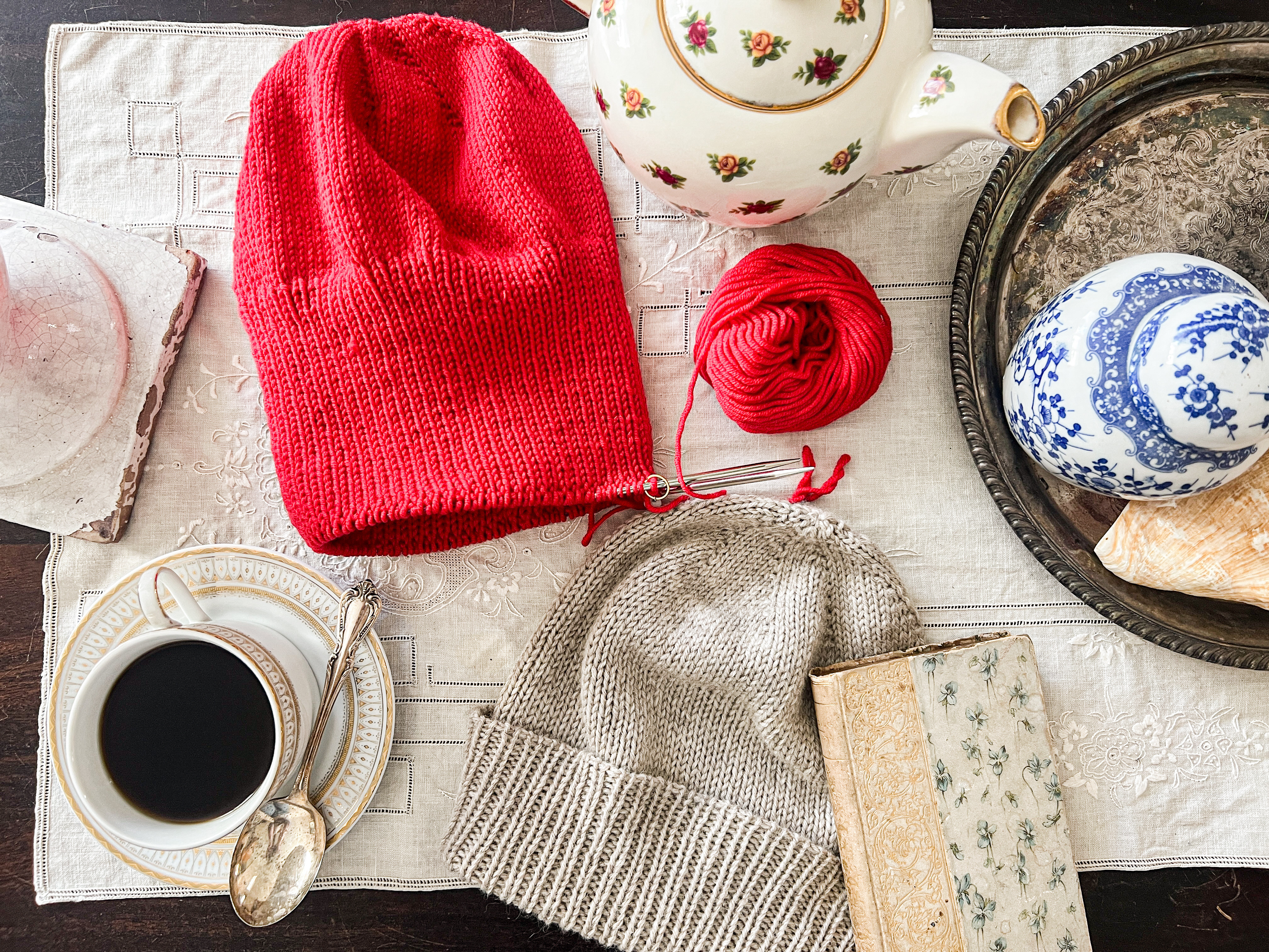 Some knitting and coffee on a sunny morning. A vintage teacup and pot, along with some antique books and other treasures, make this spot feel so cozy. 

 #LTKHome #LTKFindsUnder50 #LTKFindsUnder100