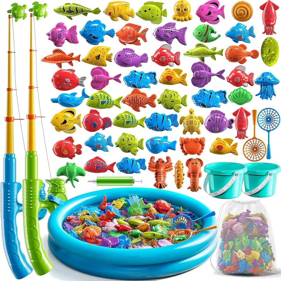 NIPLOOOW Pool Fishing Toys Games, Water Table Bathtub Toy with Inflatable Pool Pole Rod Net Plast... | Amazon (US)