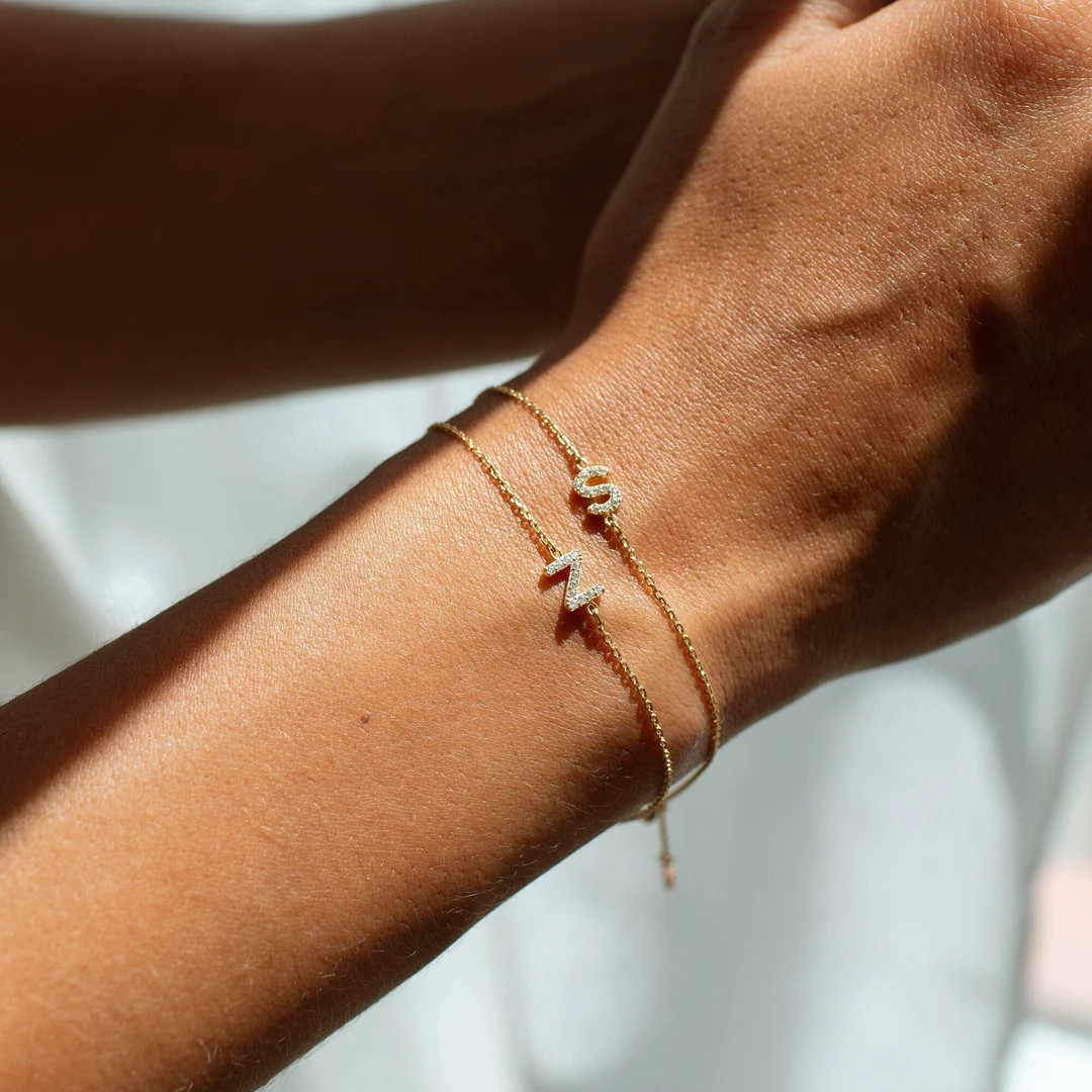 Custom Pavé Initial Bracelet by Gracepersonalized - Personalized Sideways Letter Bracelet - Stac... | Etsy (US)