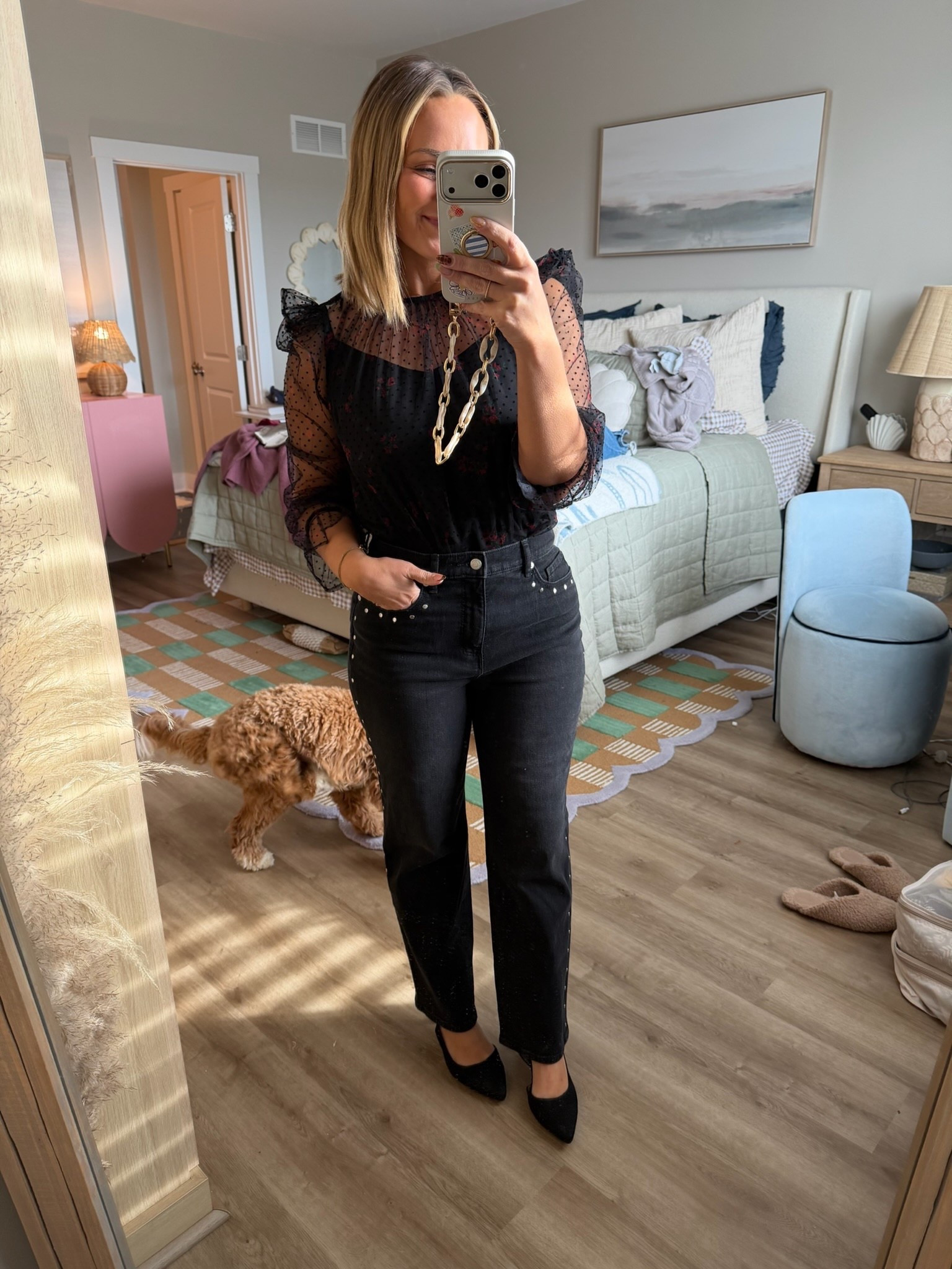 I’m a girls’ girl and would never keep a dupe this good to myself.
These black jeans are nearly identical to the Reformation pair that’s over $250 — same cut, same vibe, same flattering fit… for under $40.

I’m 5’2” for reference, wearing a ___, and the length is actually petite-friendly.
The fabric feels structured but not stiff, and the black wash is chef’s kiss.

black jeans, women’s jeans, trendy fashion, petite friendly, loft fashion, holiday outfit, holiday ootd 

#LTKootd #LTKSeasonal #LTKPetite