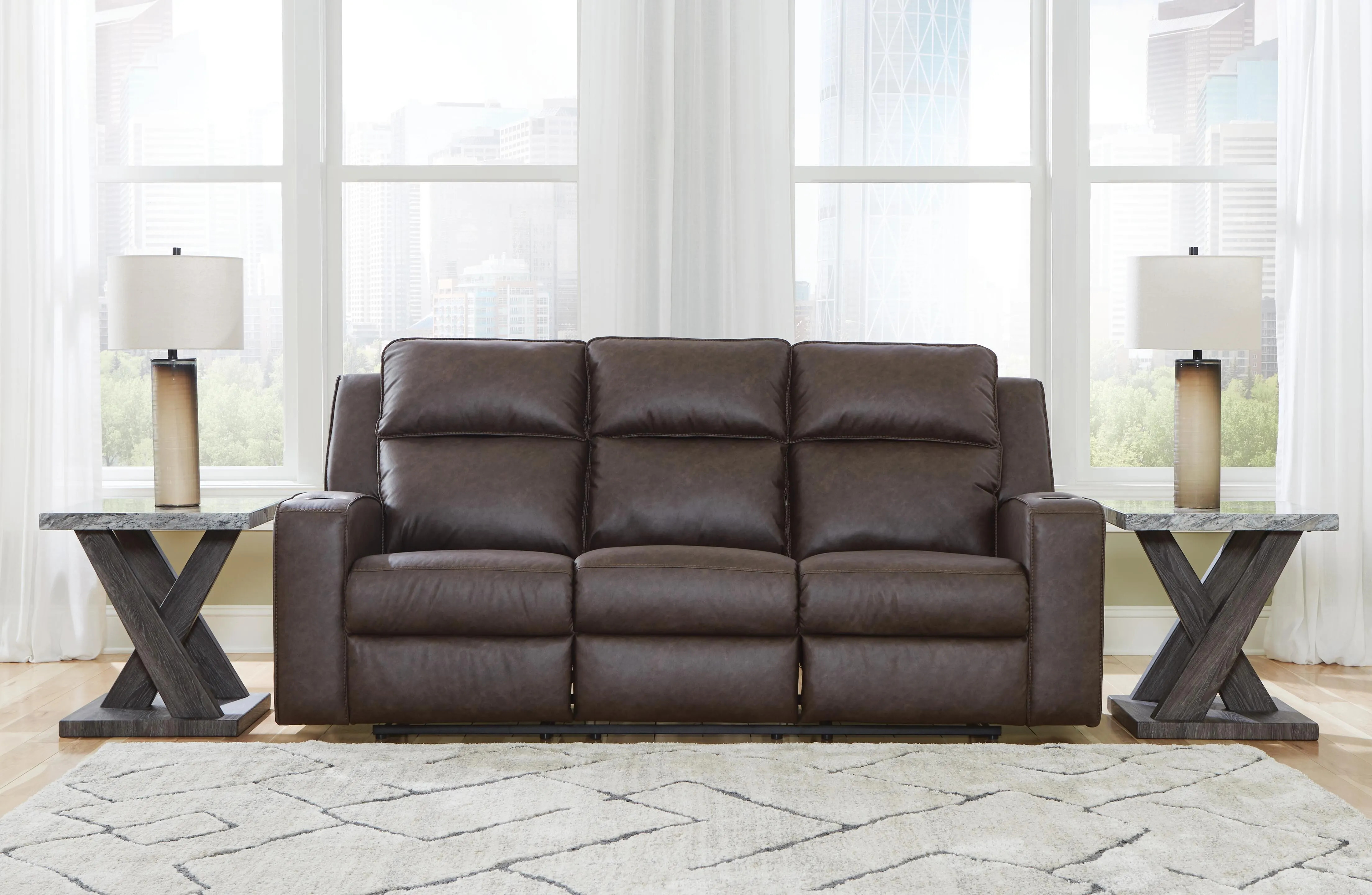 Lavenhorne Manual Reclining Sofa with Drop Down Table | Ashley | Ashley