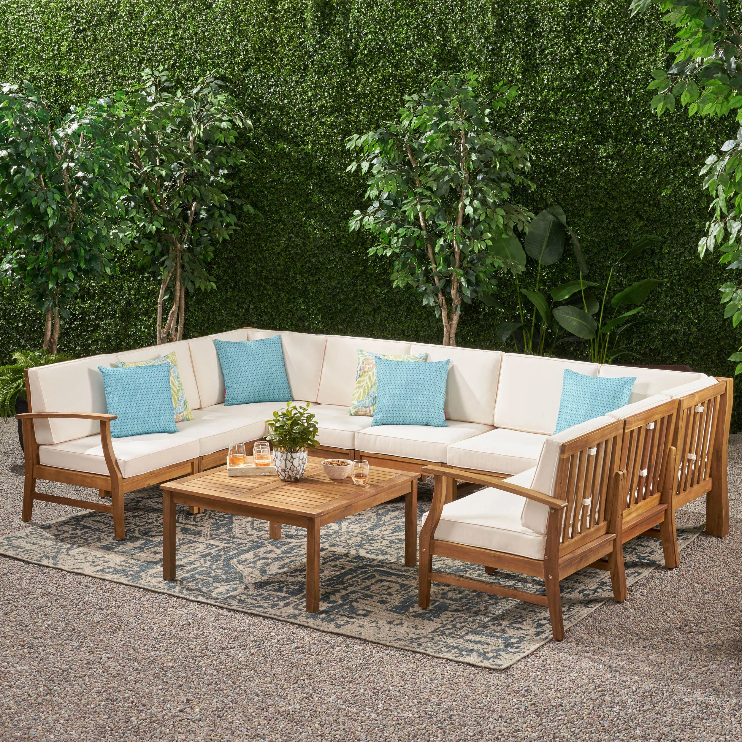 Caernarfon Acacia 7 - Person Patio Conversation Set with Cushions | Wayfair North America