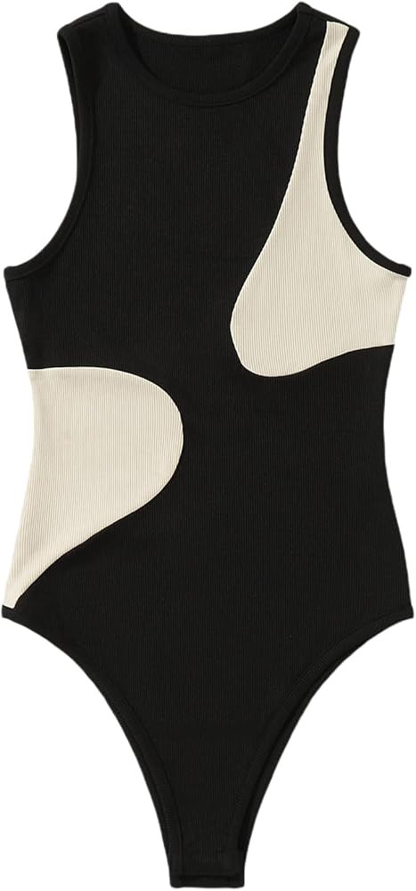 Floerns Women's Color Block Sleeveless Rib Knit Tank Top Bodysuit Leotard | Amazon (US)