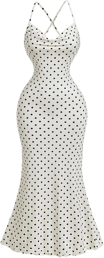 SOLY HUX Women's Polka Dots Elegant Midi Dress Sleeveless Bodycon Fishtail Evening Cocktail Dress... | Amazon (US)