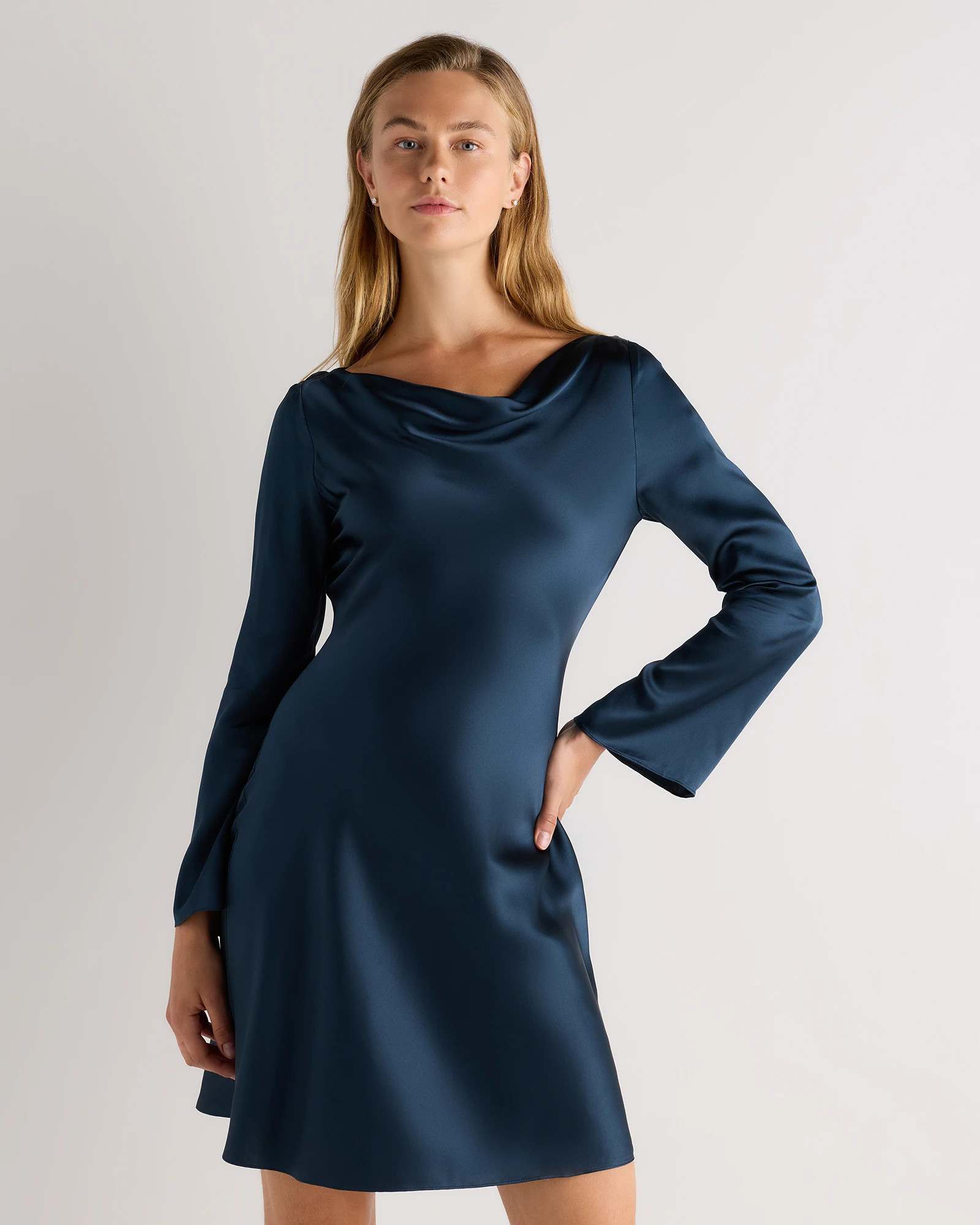 Quince | Women's Long Sleeve Mini Dress in Deep Orchid Purple, Size XS, Silk | Quince