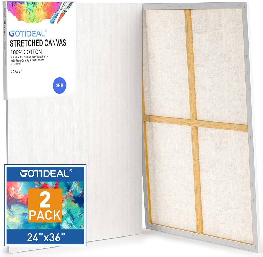 GOTIDEAL Stretched Canvases for Painting, 24x36" Inch Set of 2, Primed White - 100% Cotton Blank ... | Amazon (US)