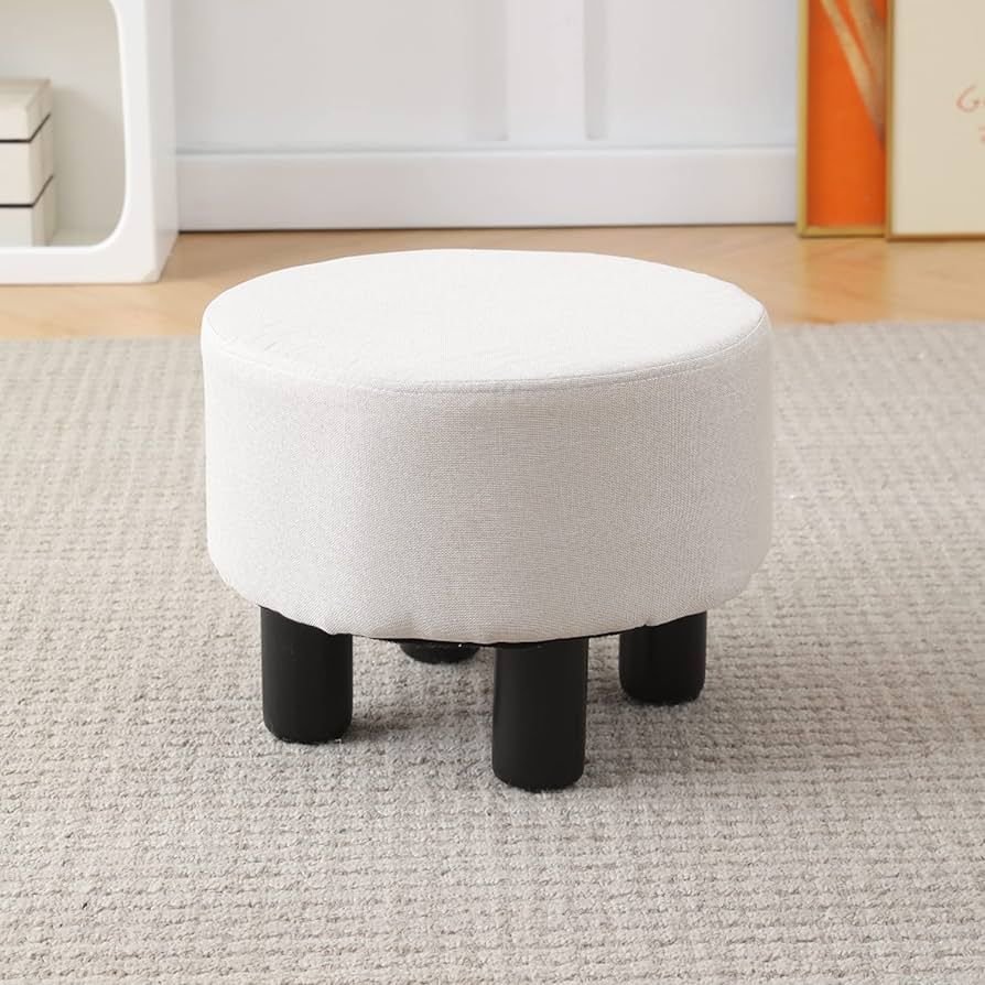 Cpintltr Linen Ottoman Round Footrest Stool Upholstered Step Stool Ottomans Sofa Stool 4 Wood Leg... | Amazon (US)