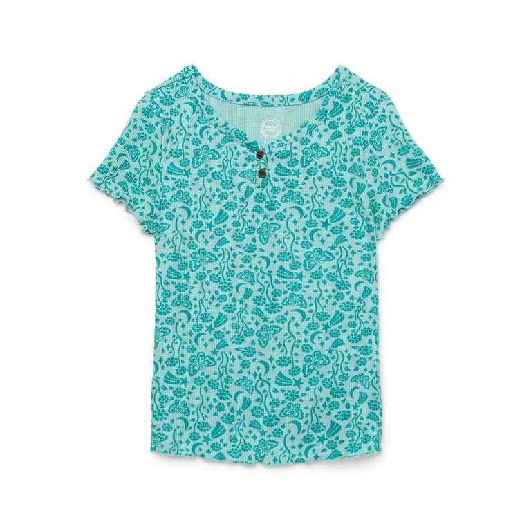 Wonder Nation Girls Waffle Knit Henley Top with Short Sleeves, Sizes 4-18 & Plus | Walmart (US)