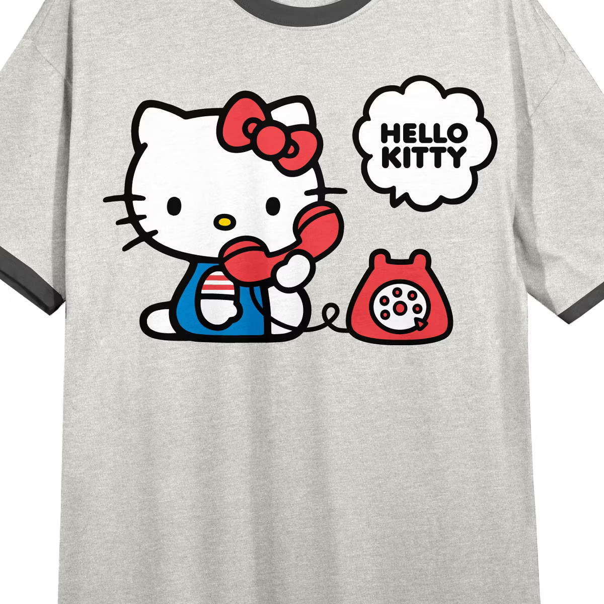 Hello Kitty Character On Phone Women's Gray Crew Neck Short Sleeve Ringer Night Shirt | Target