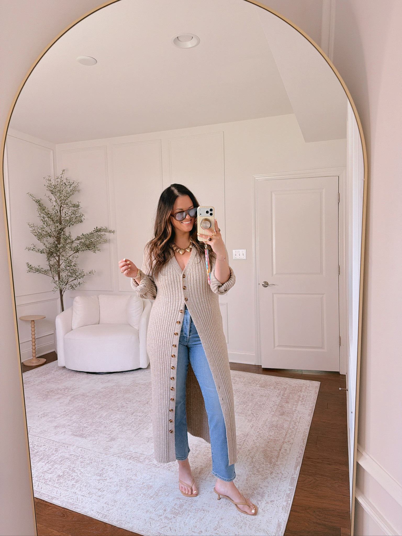 wearing a size 31 in the denim, XL in the cardigan 

 #LTKSeasonal #LTKMidsize