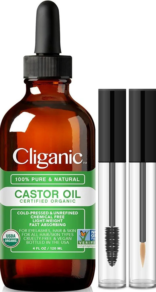 Cliganic Organic Castor Oil, 100% Pure (4oz with Eyelash Kit) - For Eyelashes, Eyebrows, Hair & S... | Amazon (US)