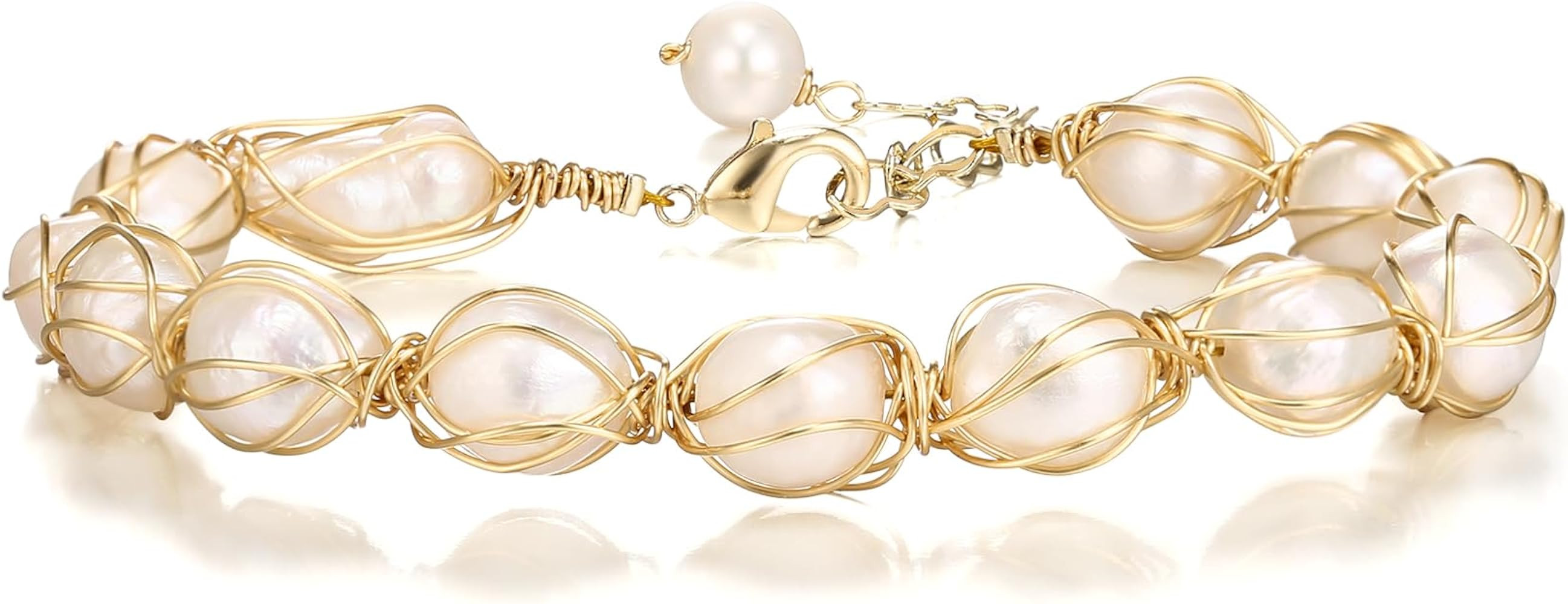 EVER FAITH Elegant Pearl Bracelet 18K Gold Vintage Freshwater Pearls Wrapped Silk Handmade Adjust... | Amazon (US)
