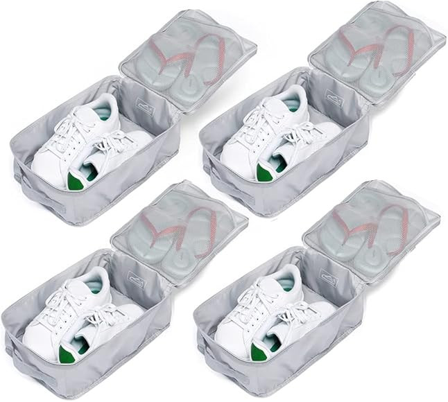 Travel Shoe Bags, Foldable Waterproof Shoe Pouches Organizer-Double Layer (4 Grey Shoe Bag) | Amazon (US)