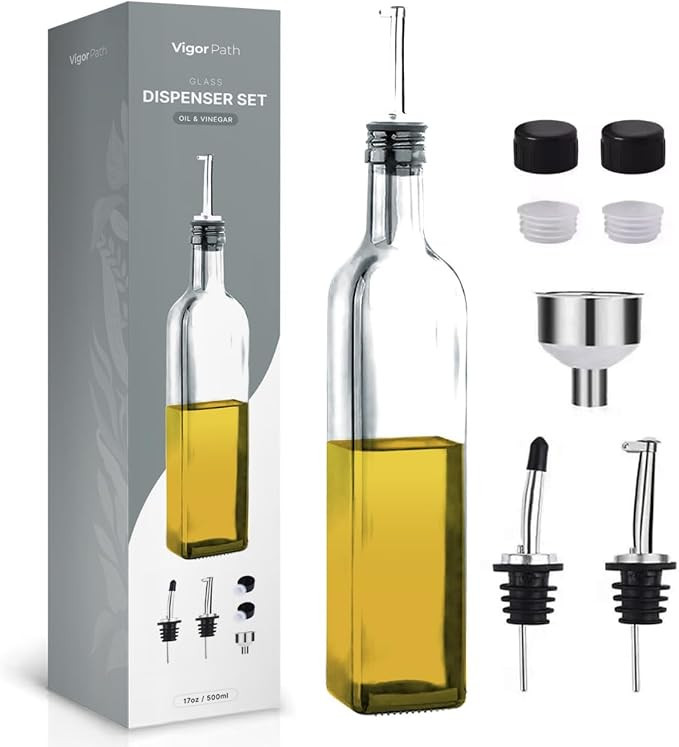 VIGOR PATH Clear Glass Olive Oil Dispenser Set - 17 oz/500ml Capacity Oil and Vinegar Cruet Bottl... | Amazon (US)
