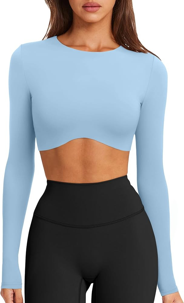 LASLULU Womens Sexy Double Lined Long Sleeve Shirts Crewneck Workout Tops Athletic Yoga Shirts Go... | Amazon (US)