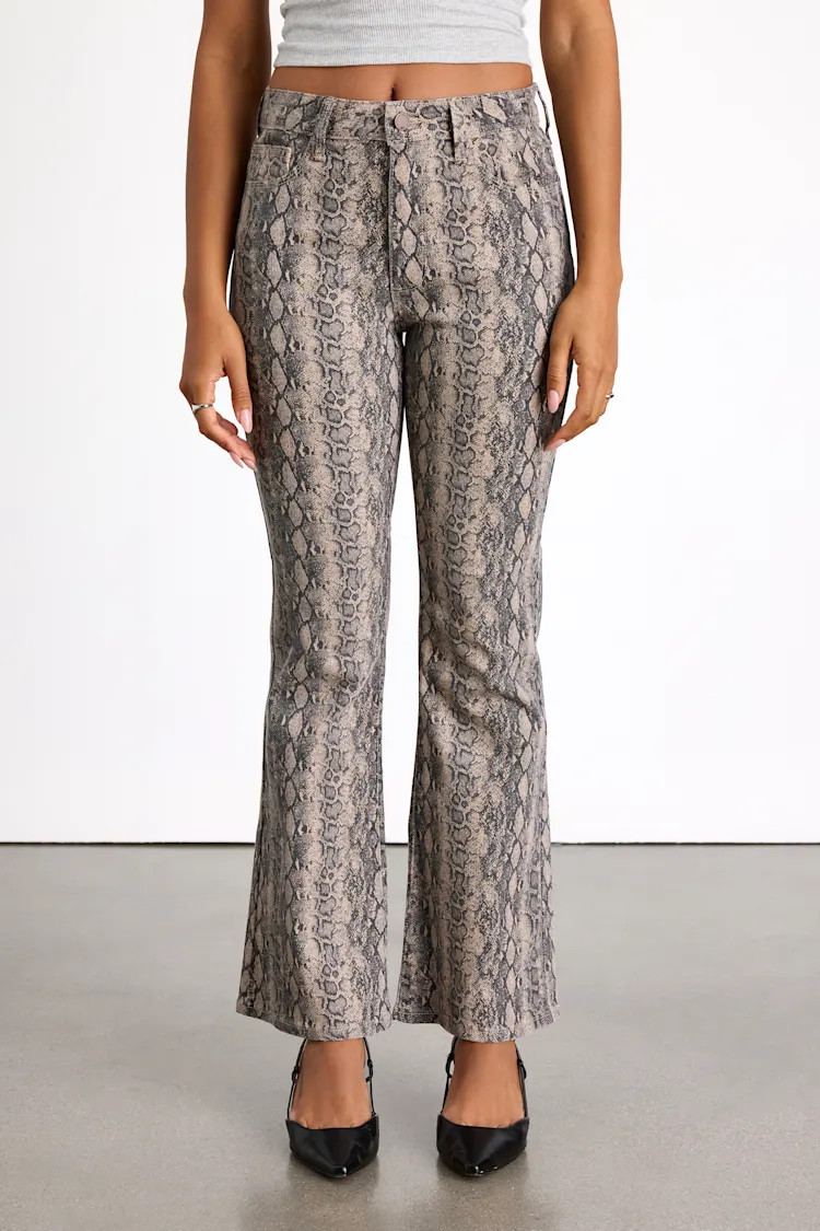 Iniya Snake Print Denim Mid-Rise Bootcut Jeans | Lulus