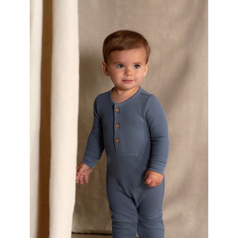 Modern Moments by Gerber Baby Boy Waffle Long Sleeve Romper, Sizes 0/3-24 Months | Walmart (US)
