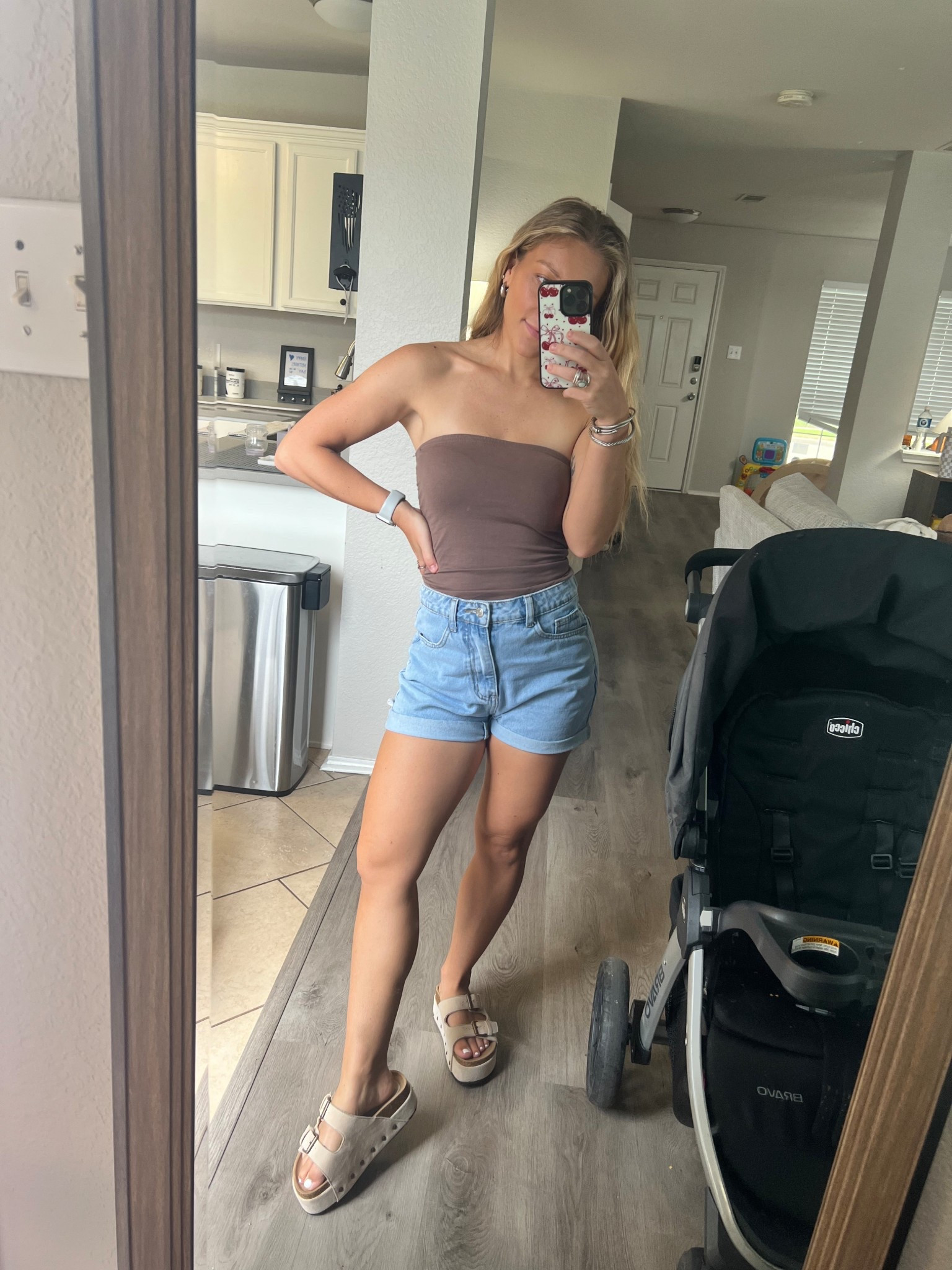 Mom outfit of the day - casual comfortable but cute for summer. I added accessories for an extra touch! - mom shorts - tube top - platform sandals - accessories 

#LTKStyleTip #LTKSeasonal #LTKPetite