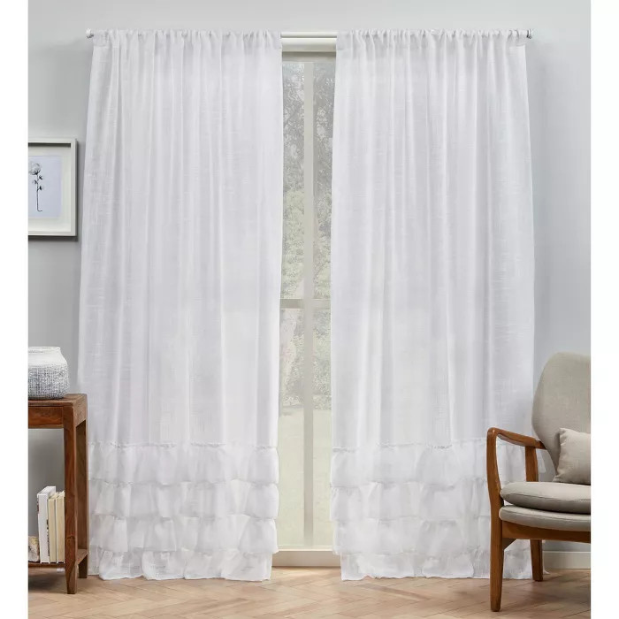 Set of 2 Jacinta Bottom Ruffle Sheer Rod Pocket Curtain Panel - Exclusive Home | Target